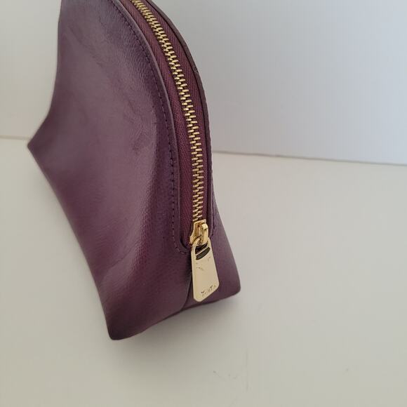 Furla Case Purple Geniue Leather Cosmetic Bags Pouch Small Zip Dome Italian Fair - Picture 3 of 10